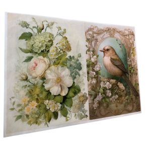 Reispapier Vogel /Bloemen A4