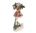 Beeld Meisje 25x17x43 cm Rood Groen Polyresin Kerstdecoratie