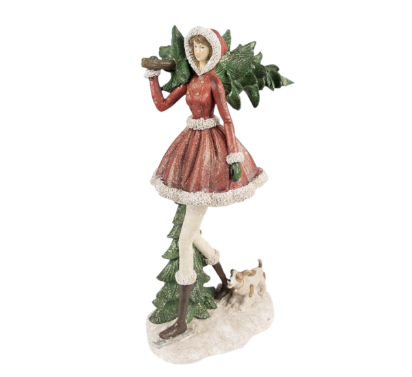 Beeld Meisje 25x17x43 cm Rood Groen Polyresin Kerstdecoratie