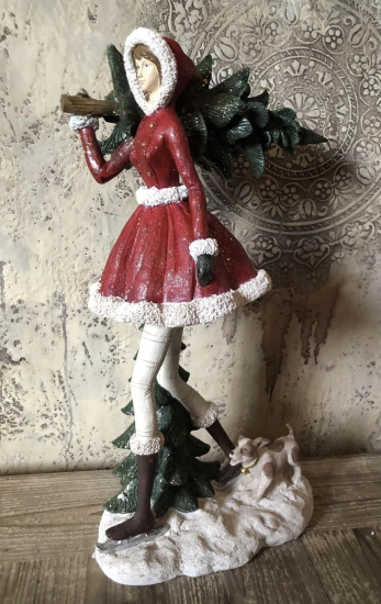 Beeld Meisje 25x17x43 cm Rood Groen Polyresin Kerstdecoratie