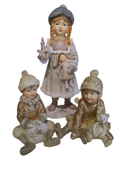 Beeld Set van 2 Kinderen 9 cm Beige Goudkleurig