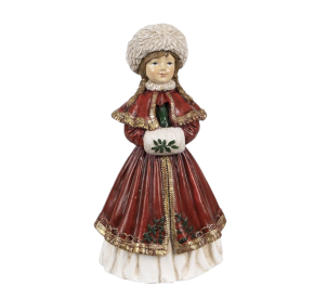 Beeld Meisje 9x7x17 cm Rood Polyresin Kerstdecoratie