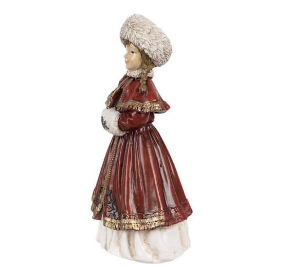 Beeld Meisje 9x7x17 cm Rood Polyresin Kerstdecoratie