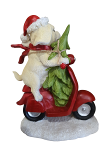 Kerstdecoratie hond op scooter