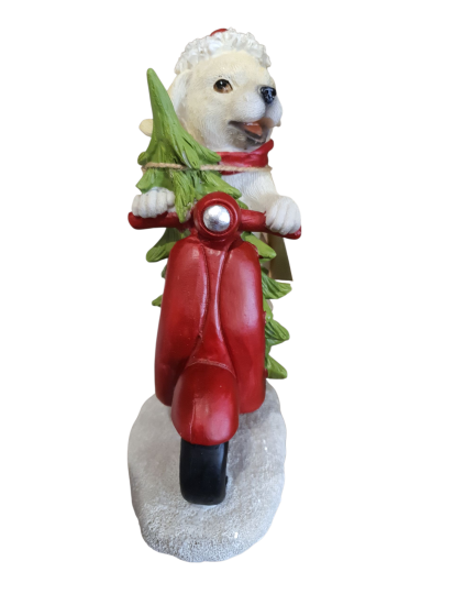 Kerstdecoratie hond op scooter