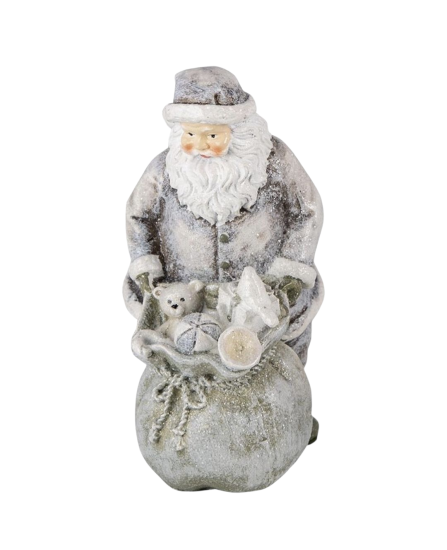 Clayre &Eef Beeld kerstman grijs wit