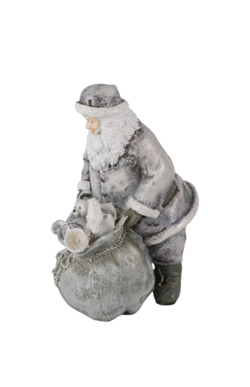 Clayre &Eef Beeld kerstman grijs wit