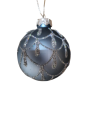 Kerstbal blauw met zilverkleurige blingbling 6 cm 