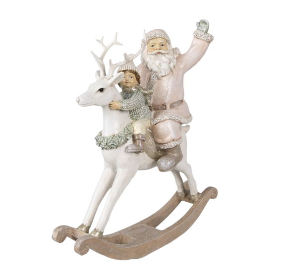 Beeld Kerstman 21x8x23 cm Roze Wit Polyresin