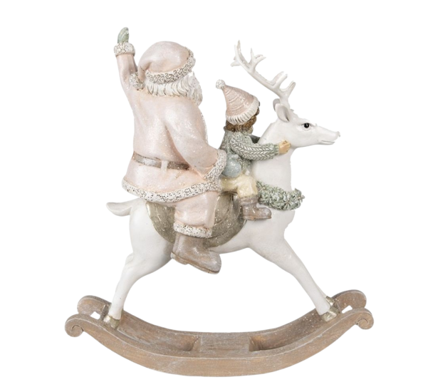 Beeld Kerstman 21x8x23 cm Roze Wit Polyresin