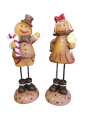 Set Beeld Gingerbread man & vrouw 23 cm Bruin Polyresin
