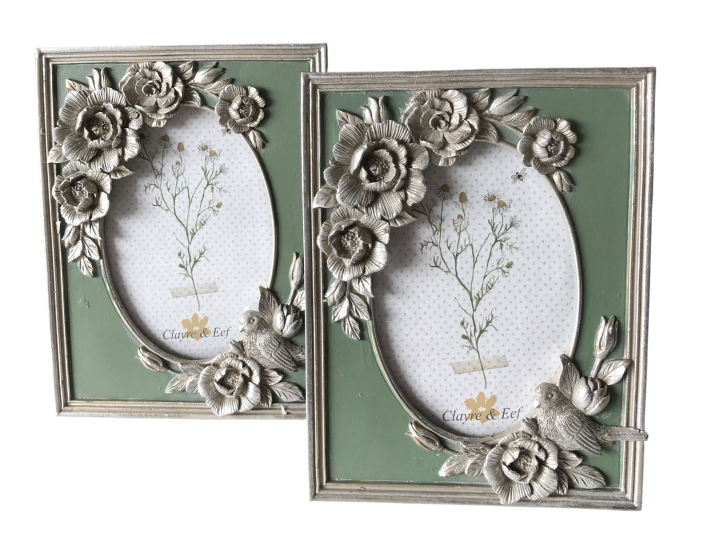 Clayre & Eef Fotolijst 10x15 cm Zilverkleurig Polyresin Bloemen