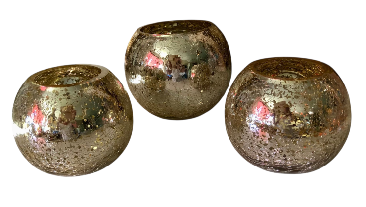 Set van 3 goud crackle theelichten