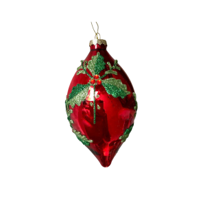 Kerstbal rood groen met bladeren