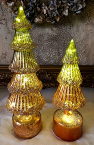 Set draaiende glazen kerstboompjes