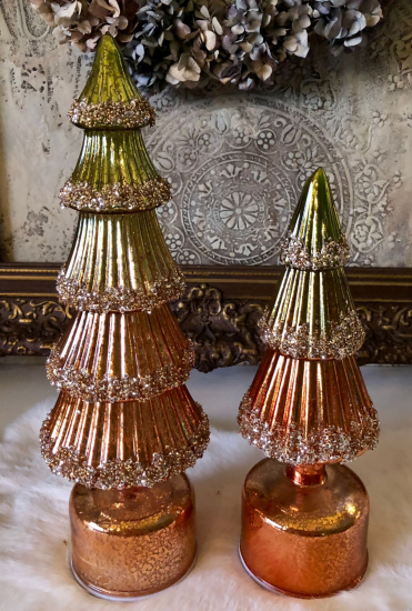 Set draaiende glazen kerstboompjes