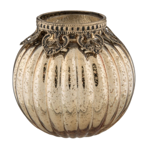 Clayre & Eef Theelichthouder Ø 10x10 cm Goudkleurig Glas