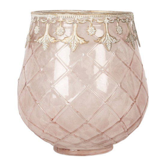 Clayre & Eef Waxinelichthouder Ø 13x14 cm Roze Glas