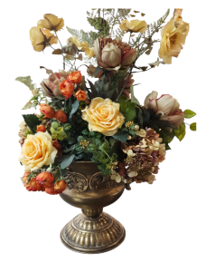 Bloemstuk in zinken goudkleurige pot