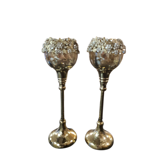 J-Line theelichthouder Viane - metaal/glas - goud/brons - medium