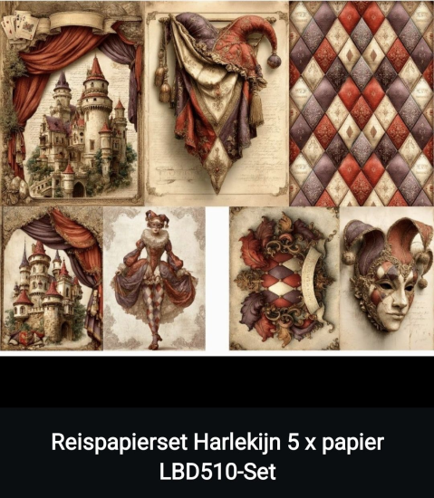 Reispapier set Harlekijn 5 stuks