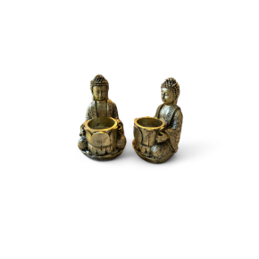 Buddha theelichthouder goud/zwart