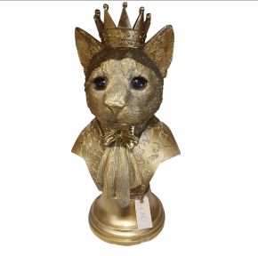 Kat op voetstuk met kroon goud