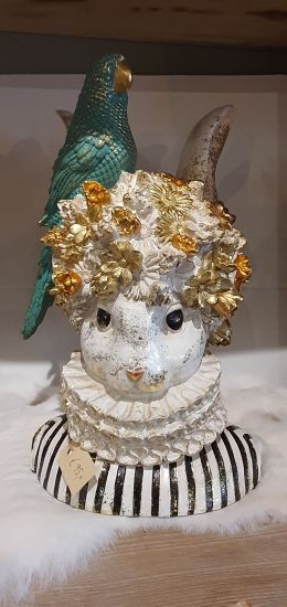 Konijn Buste met vogel zwart met goud